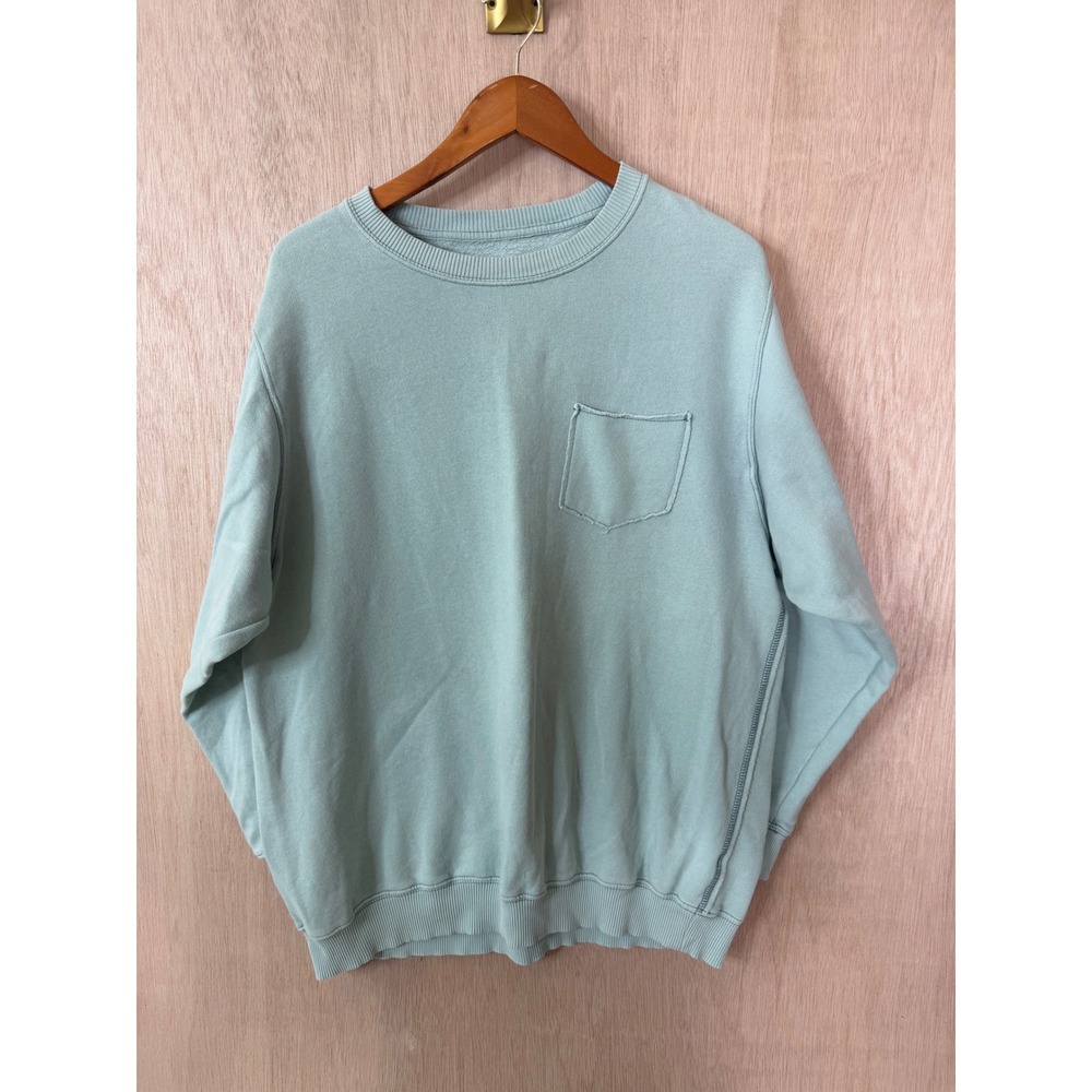 Aerie Womens Small Mint Green Oversized Heart Graphic Pocket Crewneck Sweatshirt